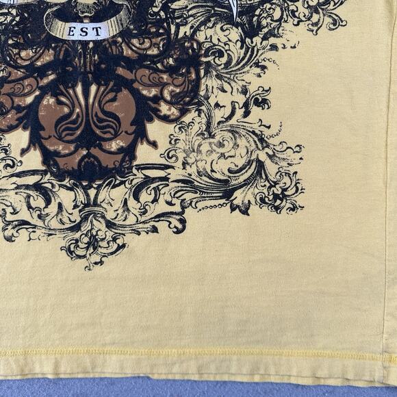 Vtg‎ Y2K Bugle Boy T-Shirt Men’s Large Yellow Skull Gothic Armor Tattoo Print - Picture 4 of 16